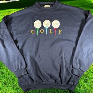 VTG Tultex Sweatshirt Men's XL Navy Blue Golf Appliqué Crewneck Made in USA 90s